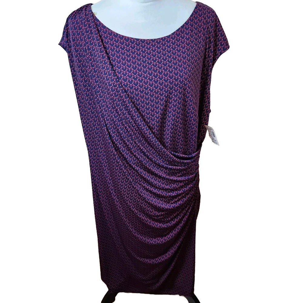 Roz & Ali Womens Plus 20W Faux Wrap Dress Navy Blue Red Geometric Print New NWT‎